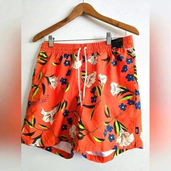 VANS Floral Orange Music 17" Relaxed Shorts No Lining Swim Trunks Men Size Small - Picture 1 of 8